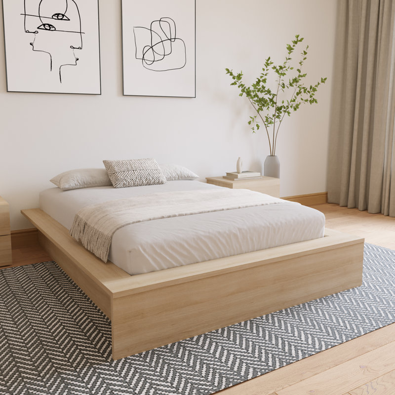 Hamdija Platform Bed, Natural Oak, Full