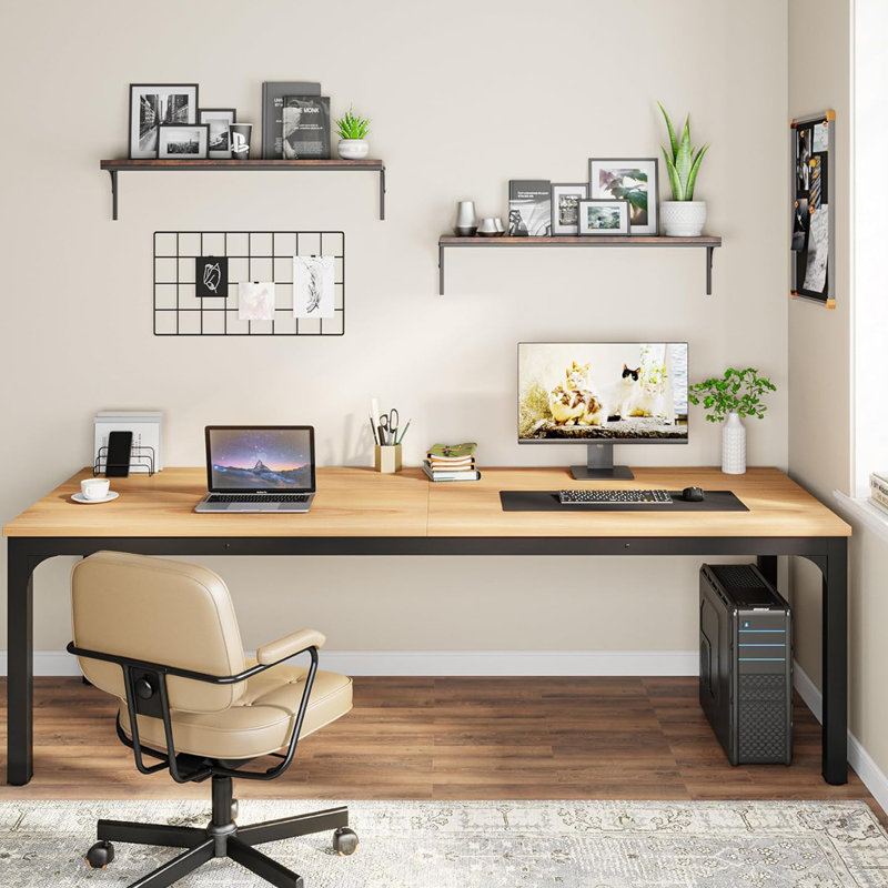 Table de salle à manger moderne en noyer clair de 78 pouces pour 6 à 8 personnes, mobilier de cuisine durable et élégant
