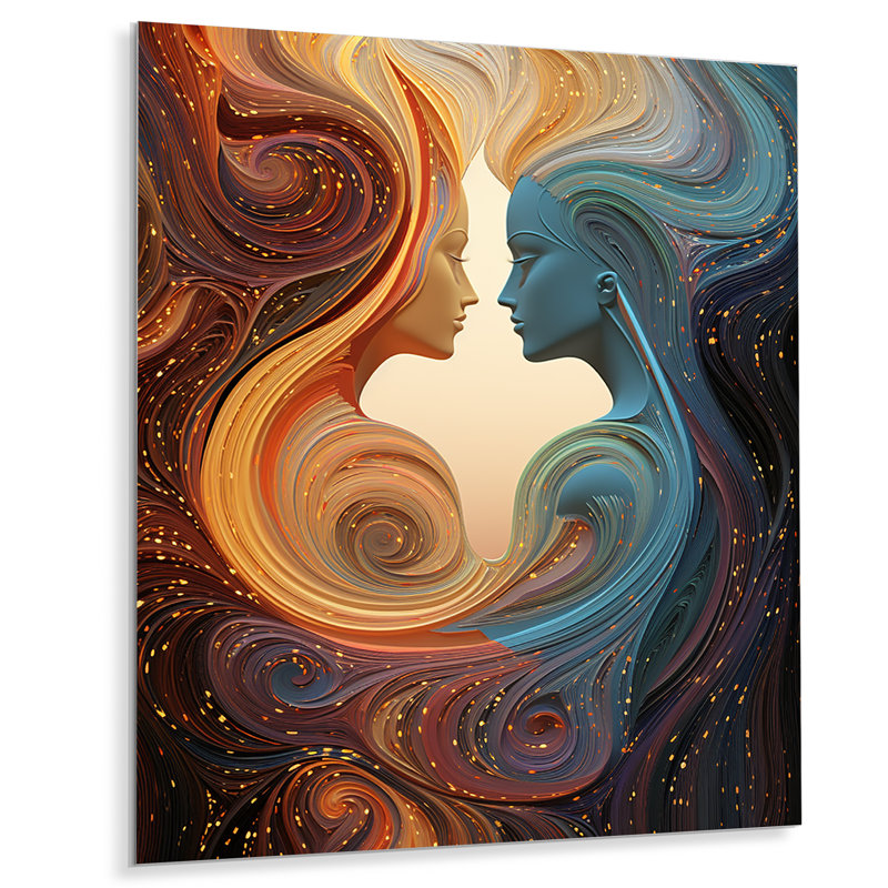 Ink Fusion Couple Kiss Romance IV - Romantic Portrait Metal Wall Art, 20" H x 12" W x 1" D