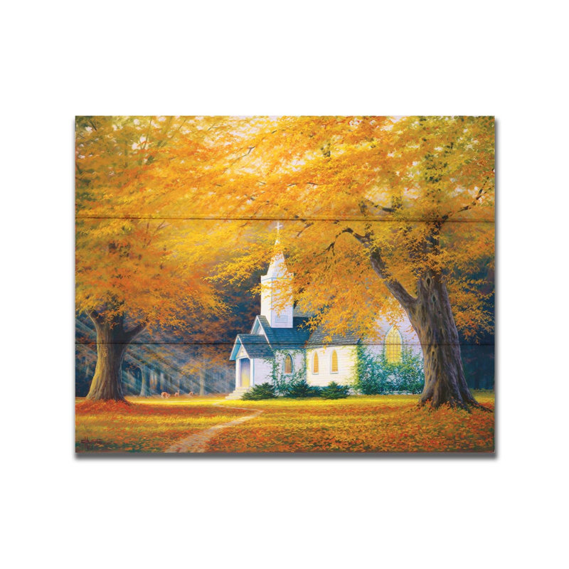 «Church in the Glen» par Charles White, H 24 po x l 30 po, Toile sans cadre