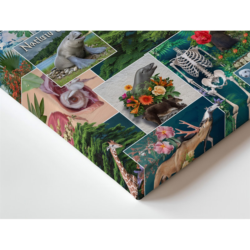 La toile crée un collage vibrant qui illustre le thème de la conservation de l'art mural, H 14 po x l 11 po