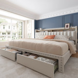 Francille Upholstered Bed Frame with Headboard，Storage Bed with 2 Drawers