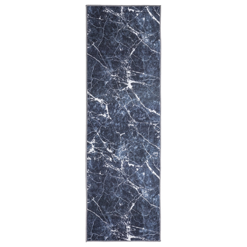 Tapis noir lavable antidérapant Lyanne, Tapis de couloir 2 pi 2 po x 7 pi