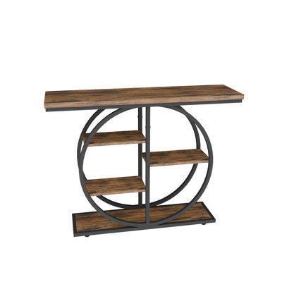 41.3 Inch Industrial Console Table For Entryway, Narrow Sofa Table With Storage Shelves & Circle Base, Rustic Brown Accent Furniture For Hallway, Foyer, Entrance, Living Room