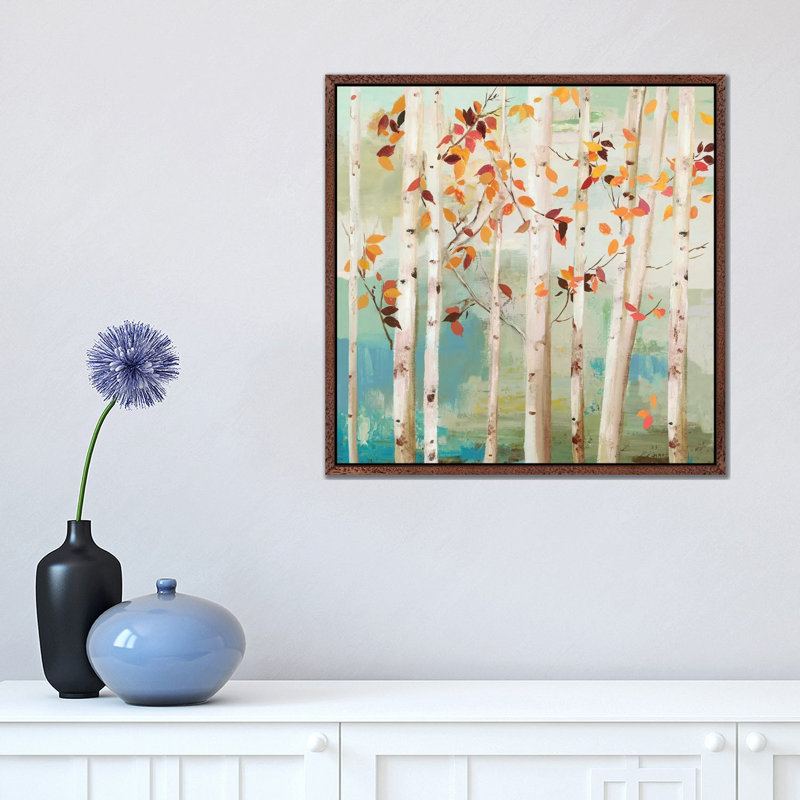 Fall Birch Trees by Allison Pearce - Painting on Canvas, Classic Brown Wood Framed Canvas, 45.72 cm H x 45.72 cm W