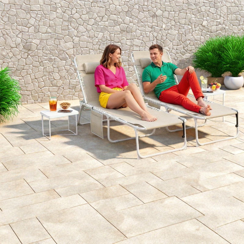 Ensemble de chaises longues réglables en acier avec table, confort moderne