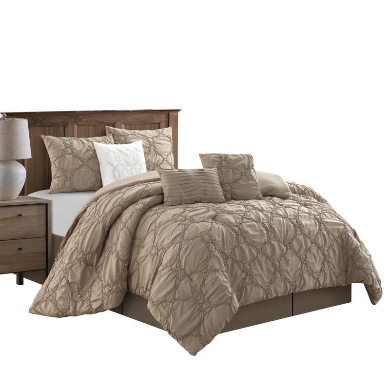Mariscos Microfiber 7 Piece Comforter Set, Taupe, King