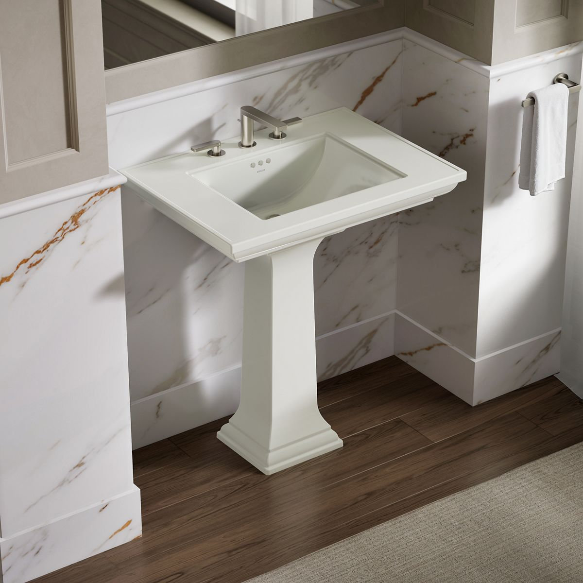 Memoirs Stately Pedestal Bathroom Sink, Dune, 8" Centers, 34.75" H x 22.19" W x 30.69" L
