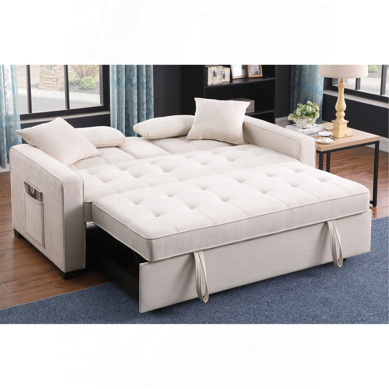 Convertible Sleeper Loveseat With Dropdown Console, Beige
