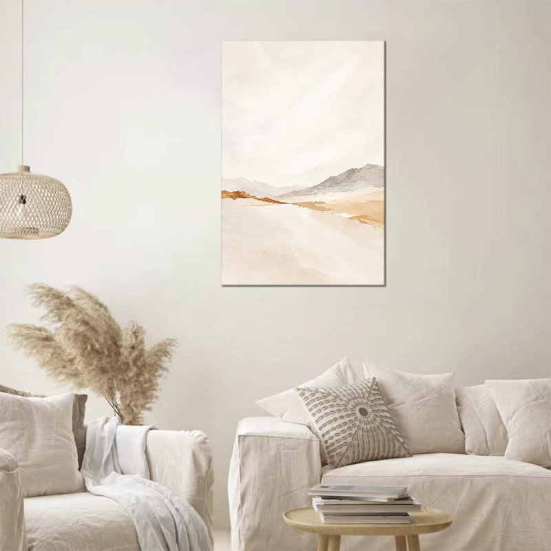 Paysage de montagne minimaliste abstrait aux tons terreux, aquarelle sur toile, 16*24 inch (40*60*2cm)