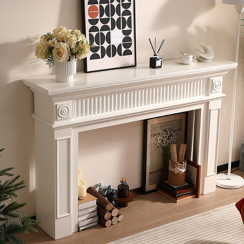 Beige Solid Wood Electric Fireplace