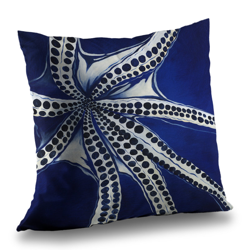 Swimming Octopus Blue Animals Poly Twill Throw Pillow – Poly Twill Throw Pillow with Insert, Double-Sided Print, Polyester