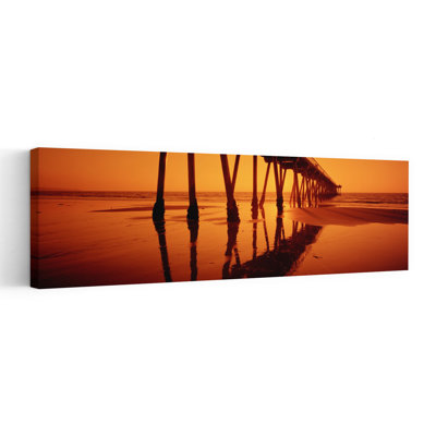 Silhouette d'une jetée au coucher du soleil, Hermosa Beach Pier, Hermosa Beach, Californie, États-Unis, paysage contemporain abstrait, art mural