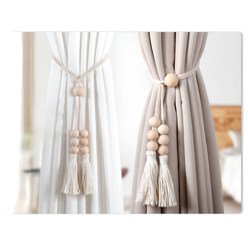 Nordic minimalist wooden beads and tassels Curtain Tiebacks