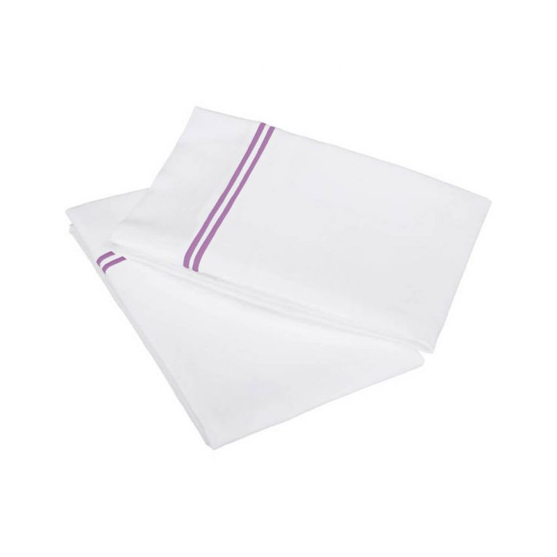 400TC Double Embroidery Cotton Sateen Pillowcases (Set Of 2), White/Lilac