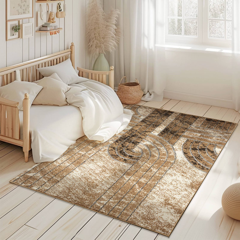 Nuraish Modern Plush Rug Abstract Geometric Rug Indoor For Living Room Bedroom Design 1523 (5X8 (5'2"X7'5"),Beige)