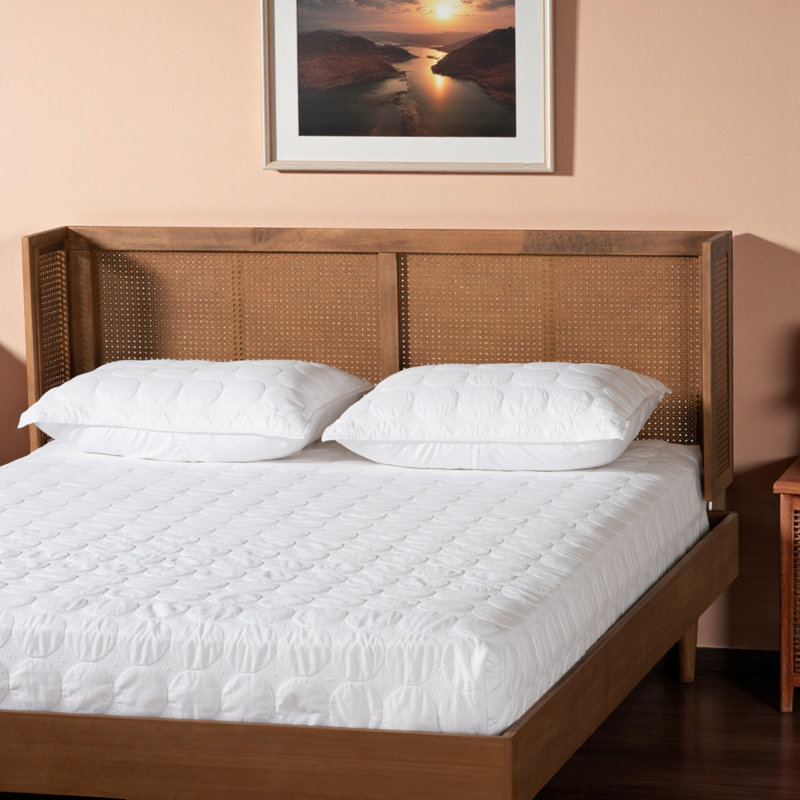Syl Full Size Woven Rattan Headboard in Ash Walnut Finished Wood, 30" H X 56.94" W X 9.72" D, Full