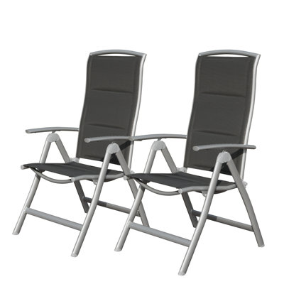 Ensemble de 2 chaises de patio inclinables réglables - sièges d'extérieur pliables en aluminium à haut dossier avec tissu textilène rembourré pour le jardin, la terrasse et la piscine
