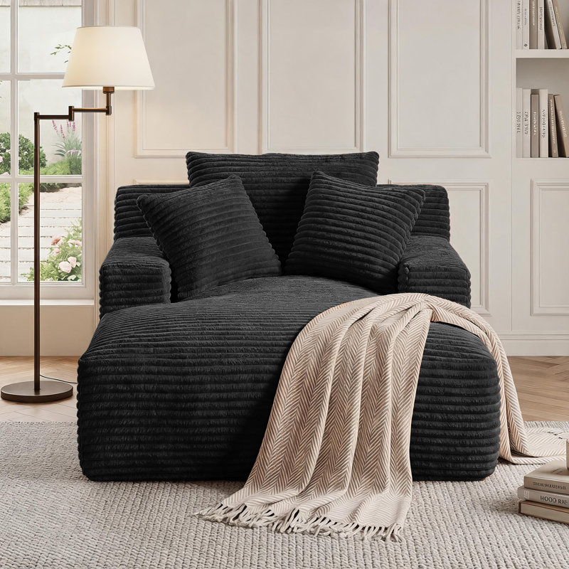 Latitude Run® No Assembly Required 64''D Corduroy Indoor Chaise Lounge Chair Upholstered Modern Glauser Oversized Compression Sleeper Sofa In A Box