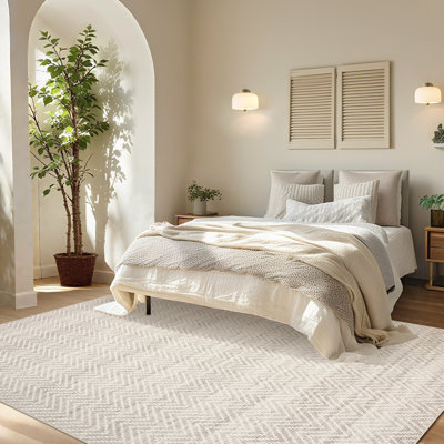 Très grand tapis lavable rayé sans bordure 9 pi x 12 pi à motif de chevrons
