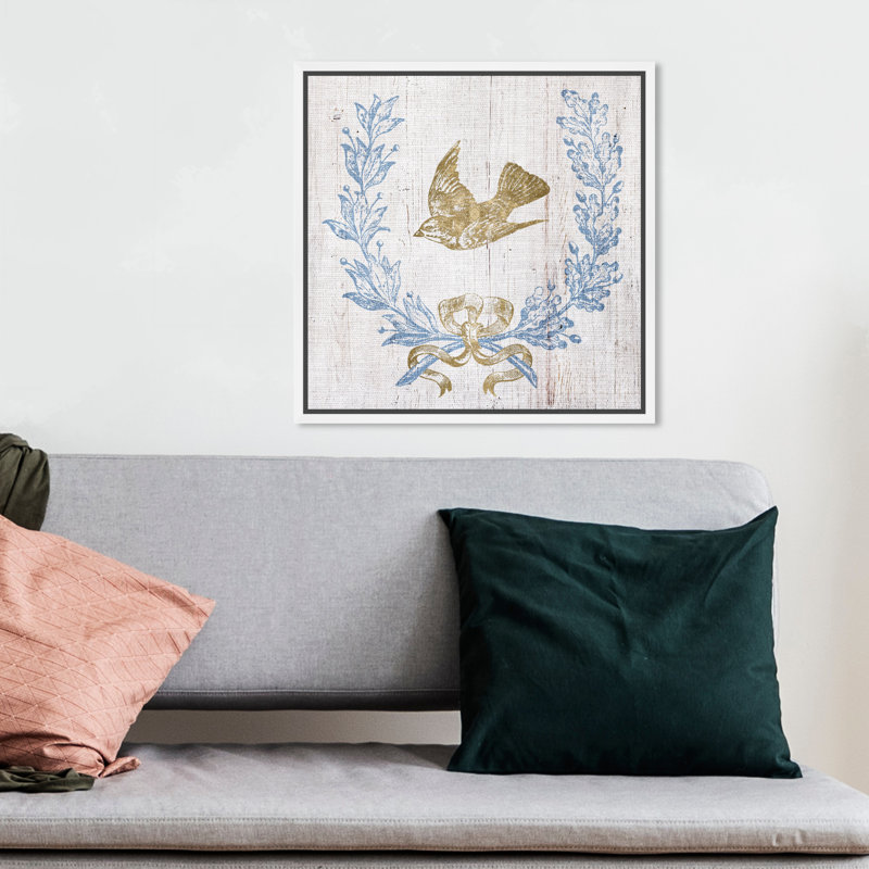 Couronne et ruban II - impression, H 13 po x l 13 po, Toile avec cadre blanc