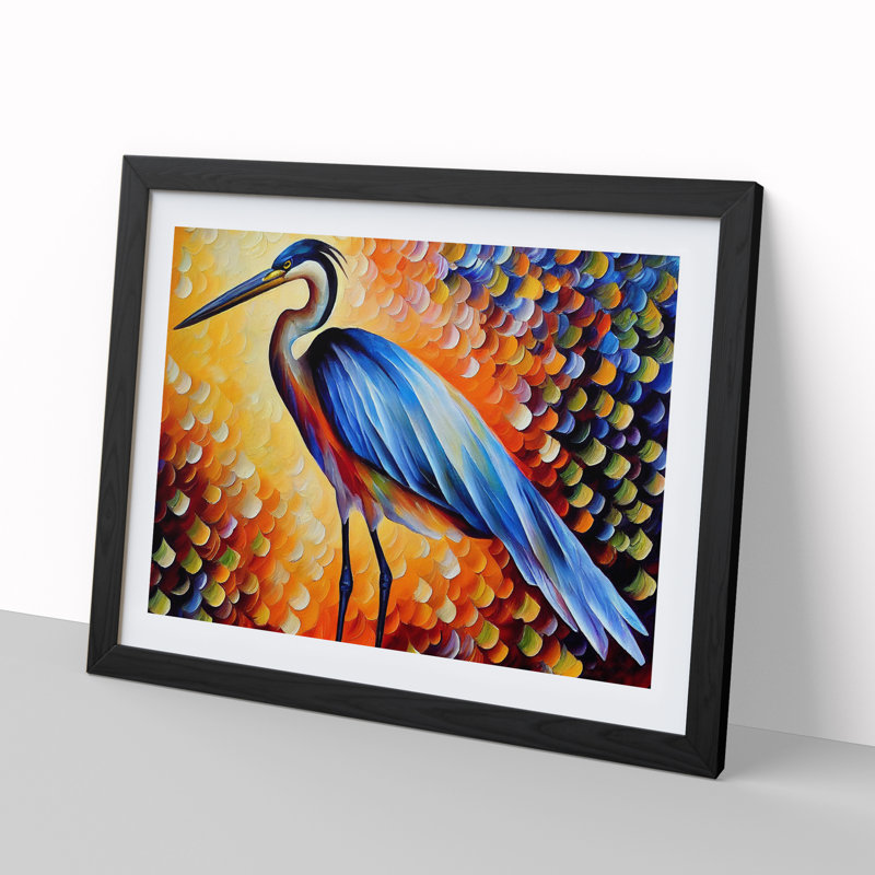 Heron Bird Abstract Vol.5 - Single Picture Frame Painting, 46cm H x 64cm W x 2cm D, Black