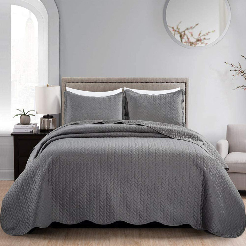 Microfiber Embossed Bedspread Set, Gray, California King Bedspread + 2 King Shams