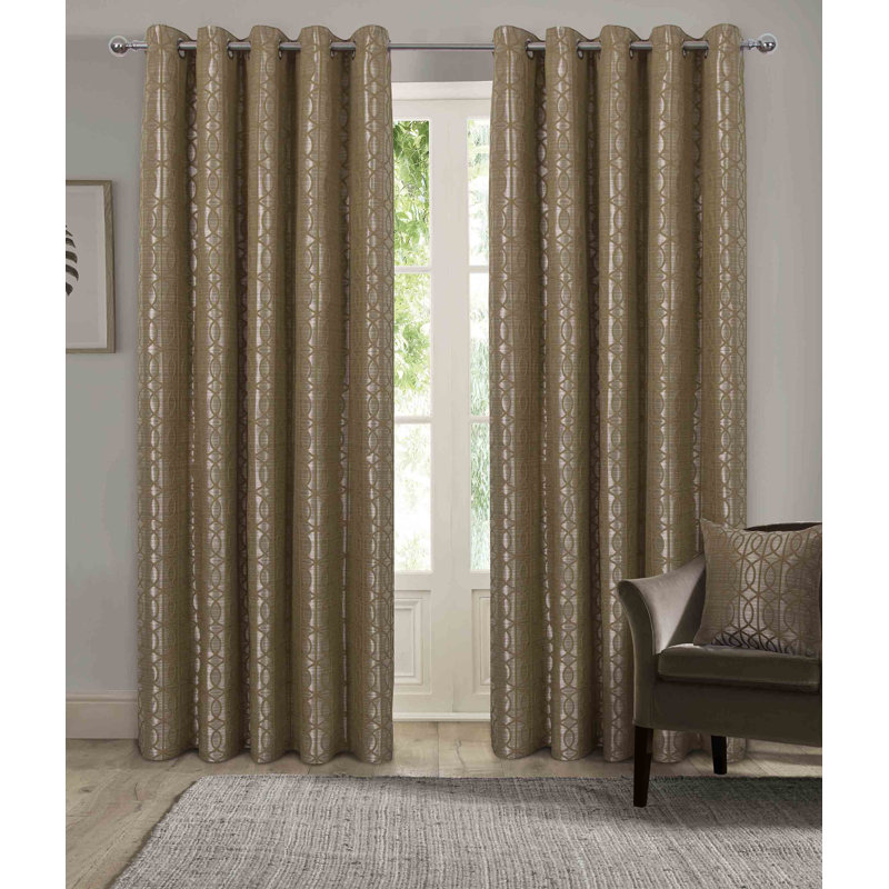 Annija Semi Sheer Curtain Pair, 46cm Width x 90cm Drop, Ochre