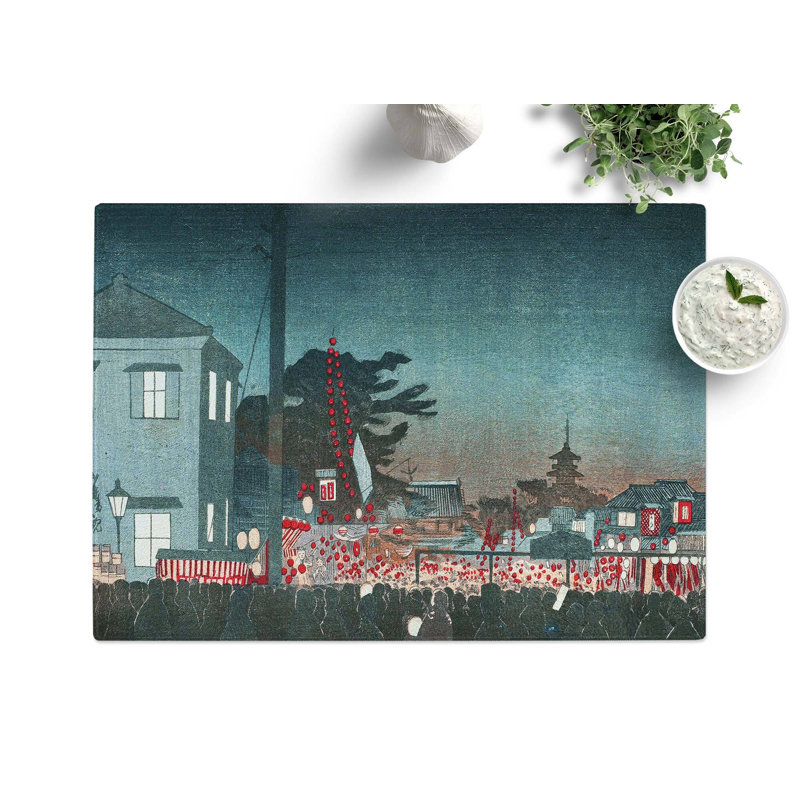Tempered Glass Night Festival by Kobayashi Kiyochika Chopping Board, 28.5 cm x 20 cm