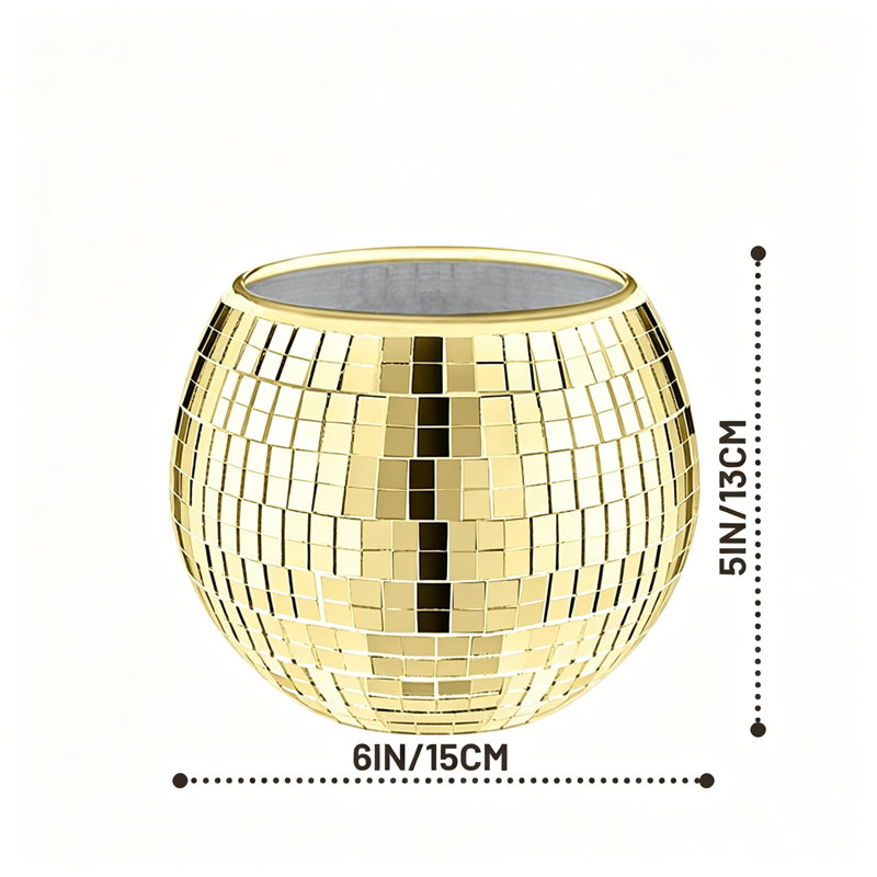 Paquet de 6 vases boule disco, 5 centres de table en verre miroir de 5 po, vase à fleurs réfléchissant pour mariage, anniversaire, décor de bureau, or