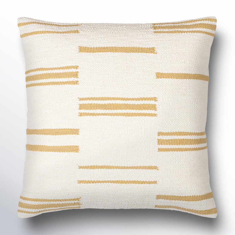 Jeté en coton Chanterelle, 18 po x 18 po, Jaune/blanc, Polyester/ Bourre en polyester