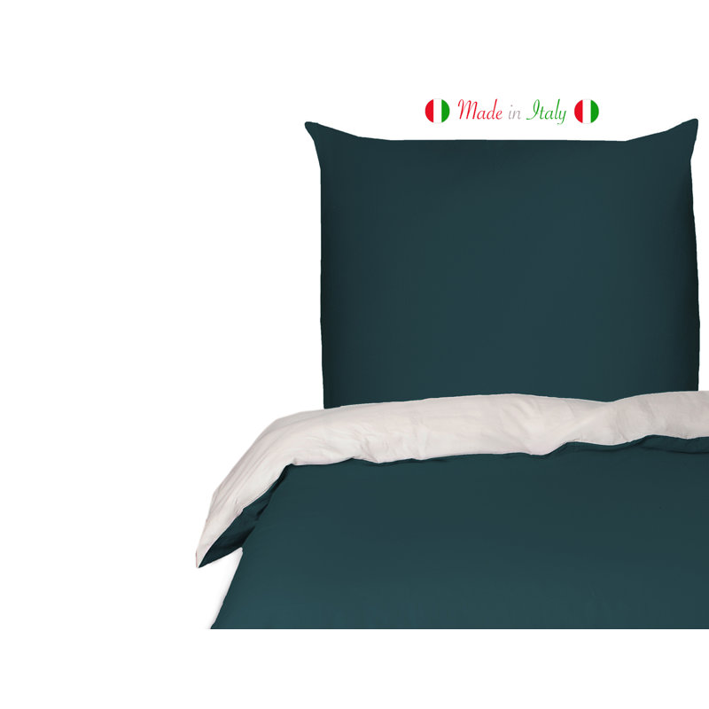 Cotton Solid Colour Duvet Cover Set with Pillowcases Included, Emerald Green/Cream, Kingsize - 2 Pillowcases (80 x 80cm)