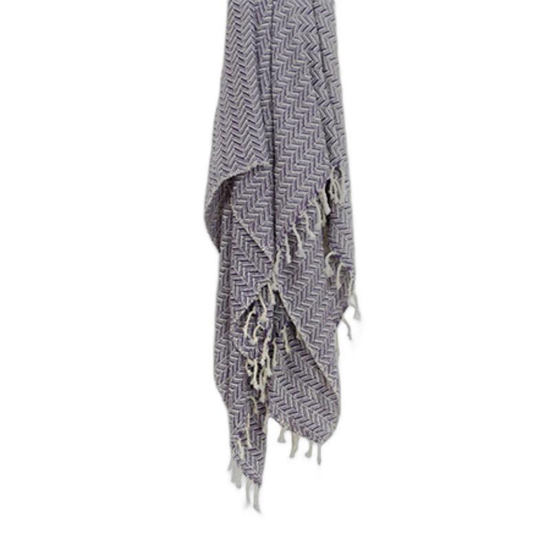Jeté 50 po x 60 po à chevrons mauve en coton tissé avec franges