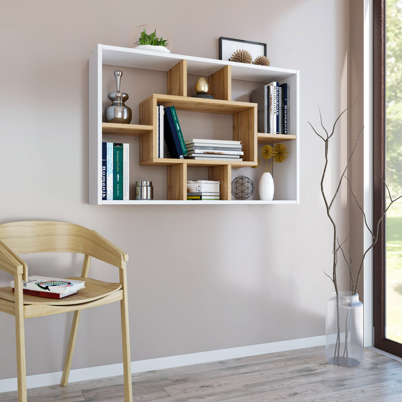Euphrasie 92.5 cm H x 60 cm W Geometric Bookcase, White/Brown