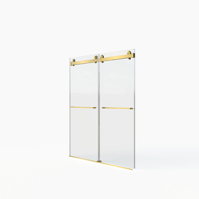56-60"W X 70"H Frameless Double Sliding Shower Door,5/16" (8Mm) Thick SGCC Tempered Clear Glass,Double Side Easy Clean Coat,Brushed Gold Finished With Buffer