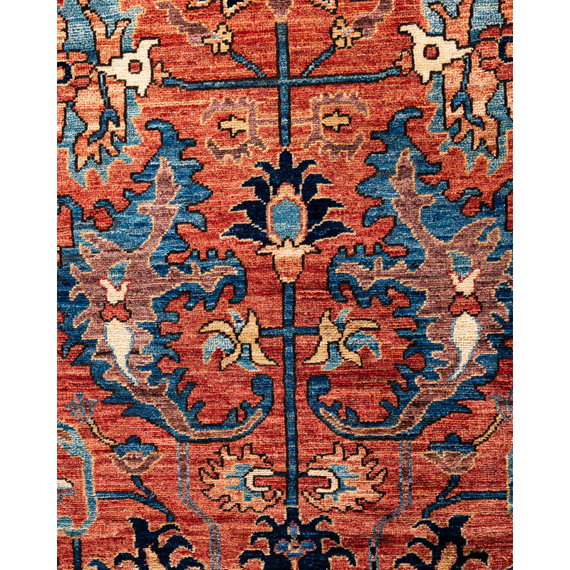 Hand-Knotted Red Geometric Wool 8' x 10' Area Rug