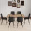 Une table de salle à manger rectangulaire rétro minimaliste avec un dessus spécialement texturé et des pieds en métal, jumelés à 6 chaises-22652284-22652282