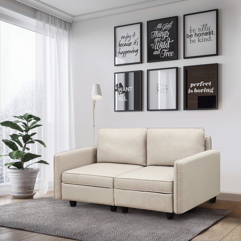 Causeuse modulaire à accoudoirs arrondis 64 po, Beige