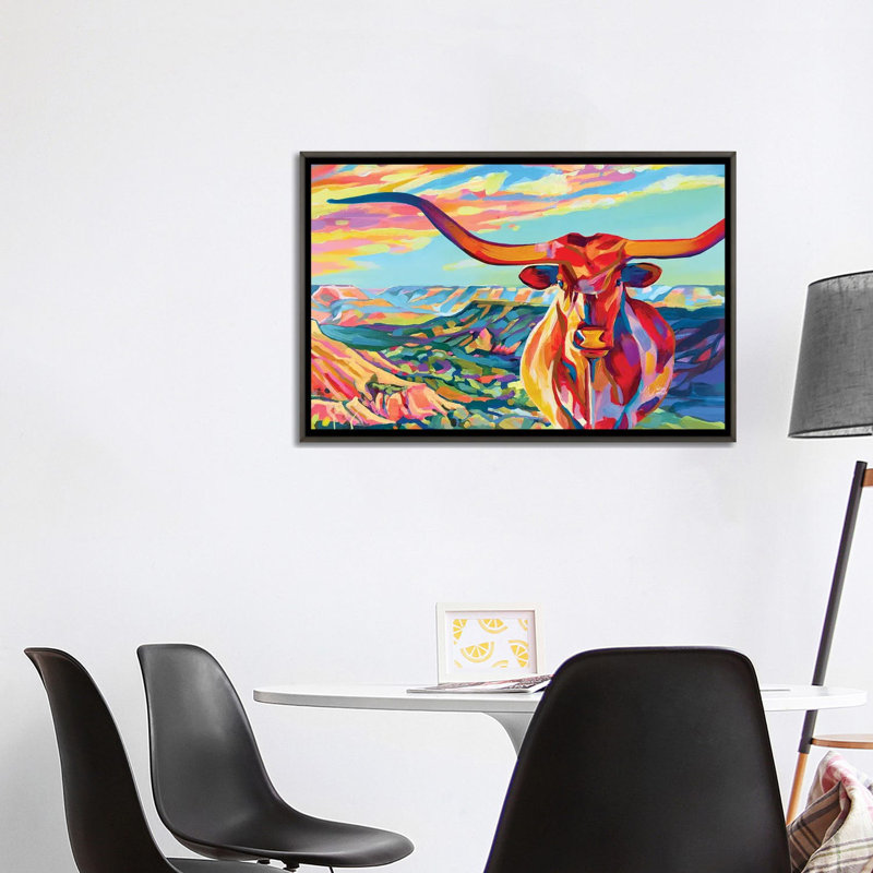 Palo Duro Texas Longhorn - reproduction d'art murale encadrée, Grey, H 26 po x l 40 po