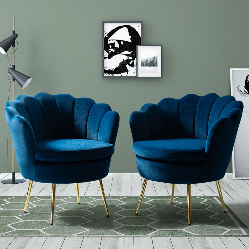 Fauteuil demi-tonneau en velours 30 po Hendrix, Marine