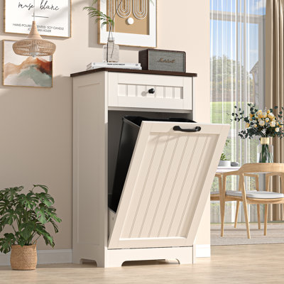 Armoire à poubelle inclinable 10 gallons, armoire à poubelle autoportante avec tiroirs, armoire à poubelle dissimulée pour le salon de la cuisine