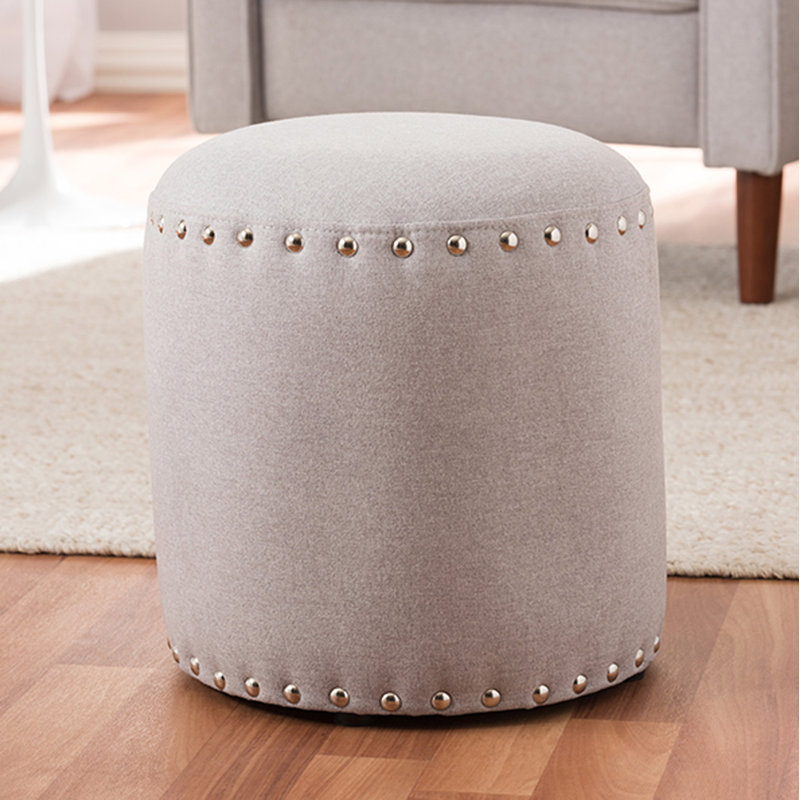 Pouf rond Pikus de 13,78 po de largeur, Polyester gris clair