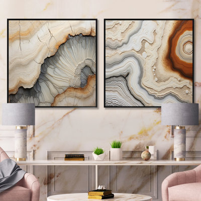 Géode de pierre beige et orange minimalisme - ensemble de 2 collages carrés en géode de pierre