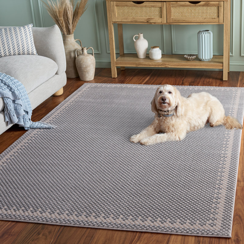 Tapis géométrique gris / beige en polyester / polypropylène tissé à la machine, Rectangle 5 pi 3 po x 7 pi 6 po