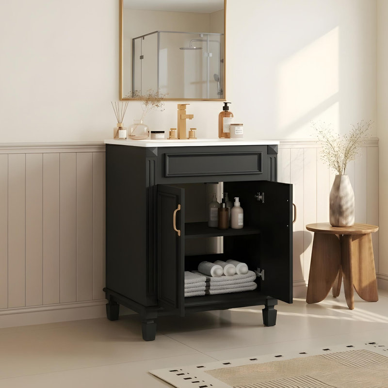 Meuble-lavabo de 24 po avec lavabo et rangement polyvalent, Black