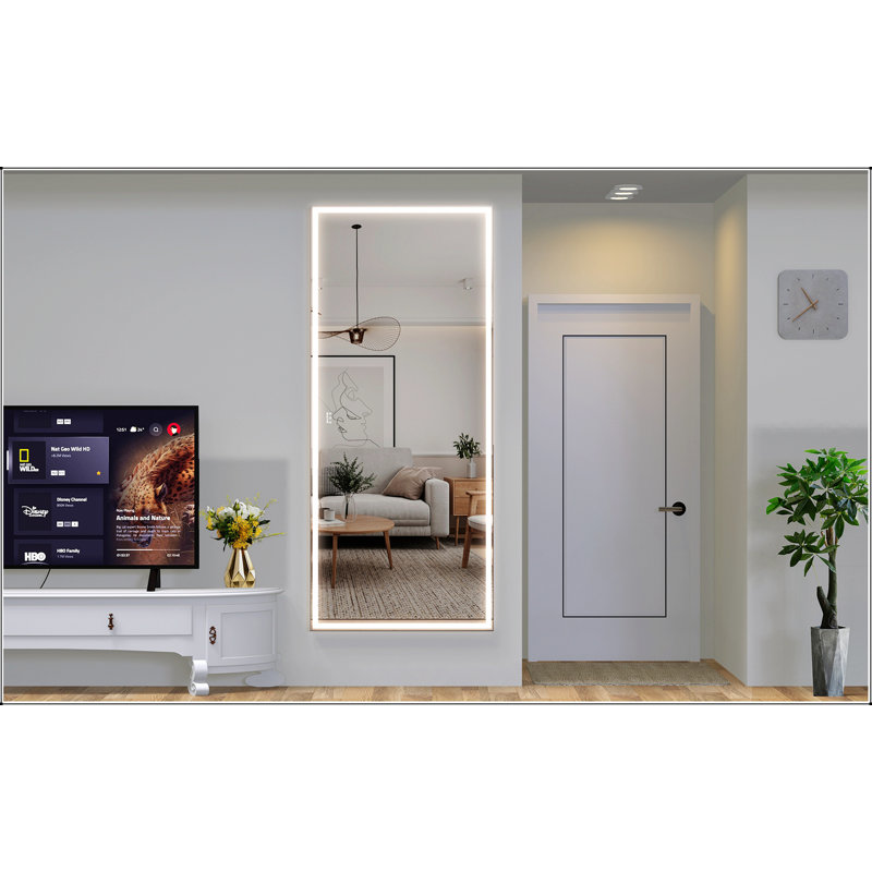 Extra Large LED Bathroom Mirror With 3 Color Lighting, Aluminum Framed, Full Body, Vertical And Horizontal Hanging, Silver, 84X36 Inches