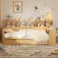 Lit de jour simple en bois avec tablettes de rangement, lit multifonctionnel avec deux tiroirs et bureau d'étude-1024623363-1024623365