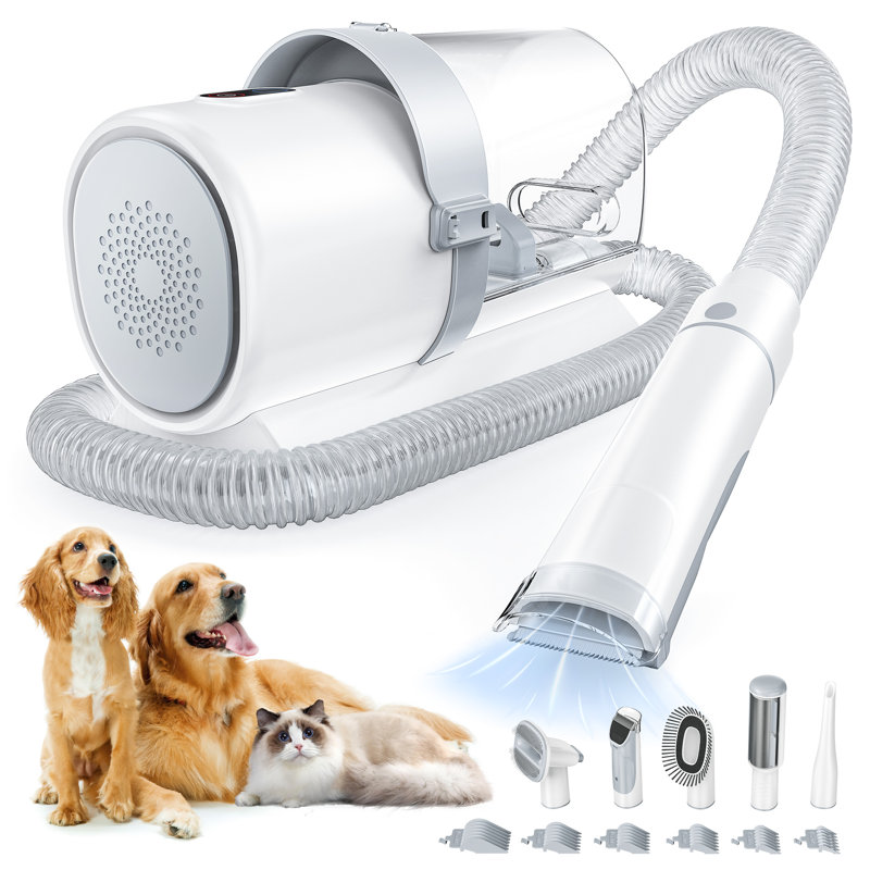 Pro 5-in-1 Dog Grooming Kit, Pet Fur Vacuum with Shears, Grooming Hair Dryer, White/Blue