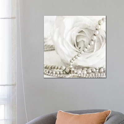 White Rose With Pearls by Tom Quartermaine - Print on Canvas