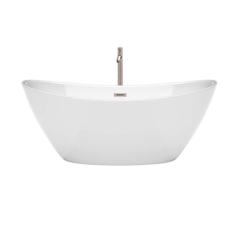 Dorrit 60" x 32" Freestanding Soaking Acrylic Bathtub with Faucet, Brushed Nickel, Brushed Nickel